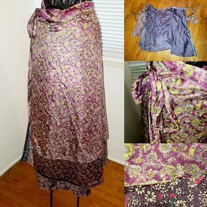 100% Silk Floral Boho Wrap-around Skirt Dress Versatile!  Floral Earthy One Size